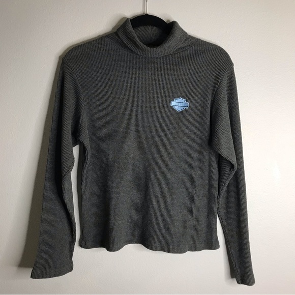 Women’s Harley Davidson embroidered Waffle Knit Long Sleeve Turtle Mock Neck Lg - Picture 1 of 10